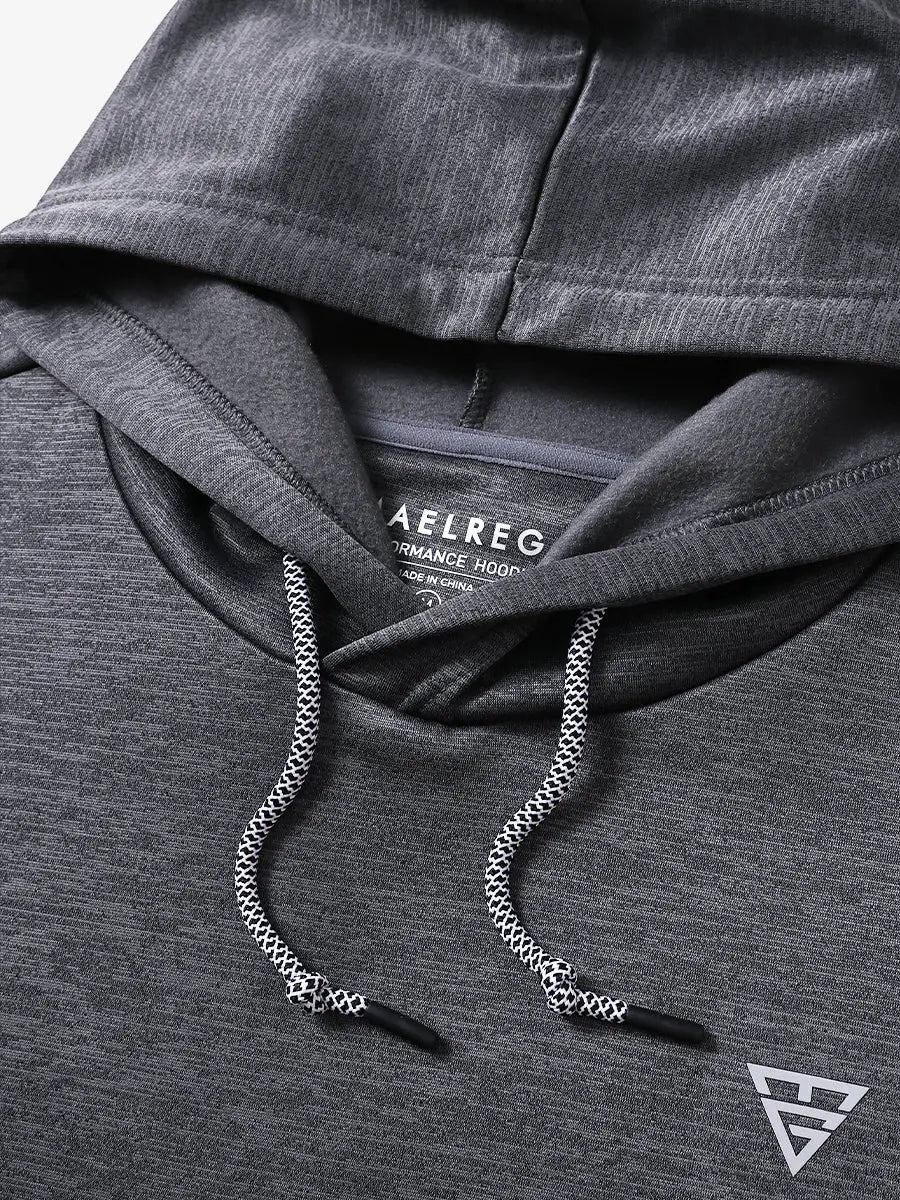 Detail shot of hood and drawstring on Neutral Grey Heather Soft Heather Hoodie