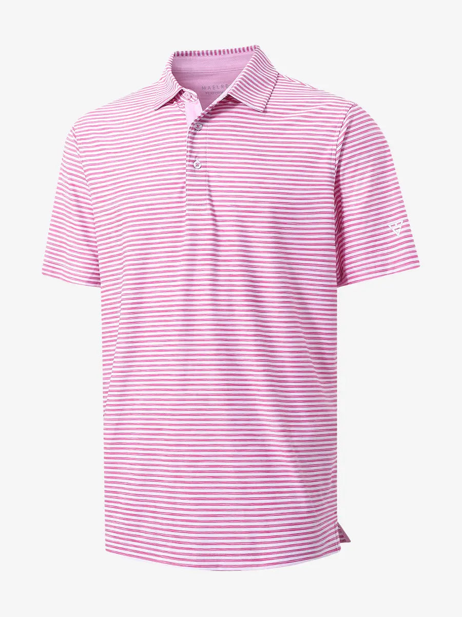 3D render highlighting brushstroke design of ROSE WHITE Unique Watercolour Stripe Polo