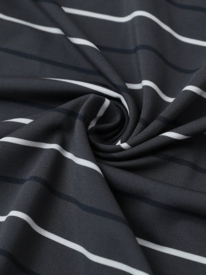 Fabric close-up of trendy boys stripe polo shirts, soft texture and breathable dark grey stripe feel
