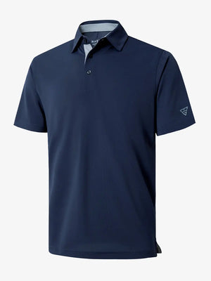 3D view showcasing NAVY Ventilated Pique Performance Polo design