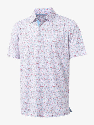 3D view of MAELREG Performance Jersey Print Polo in Beverage Glass – breathable golf fabric