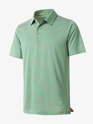 3D render of the EMERALD STRIPE Cooling Stripe Golf Shirt, highlighting structured collar and stripe detail
