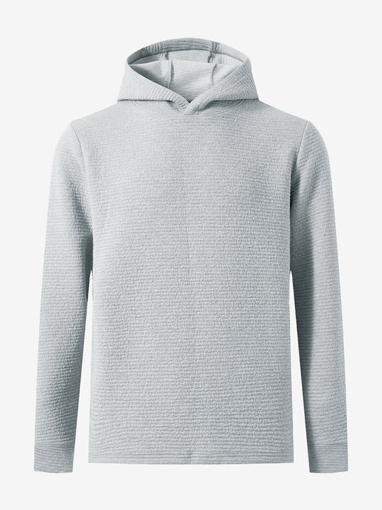 3D front image of texture solid hoodies pullover highlighting simple design and smooth fabric, light grey heather.