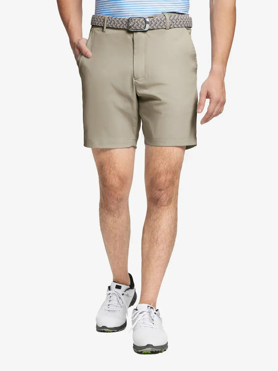 MAELREG Water Resistant Golf Shorts in Khaki – front view on model