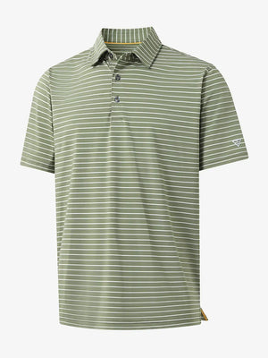 3D product view of LIGHT GREEN/WHITE STRIPE Youth Performance Golf Polo showing design and fit.