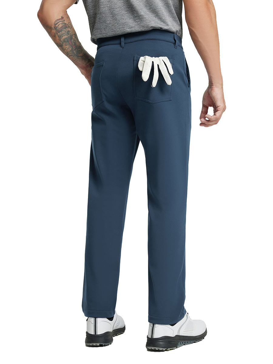 NAVY Water-Resistant Fleece Lined Pants, back lower body view with golf glove in rear pocket