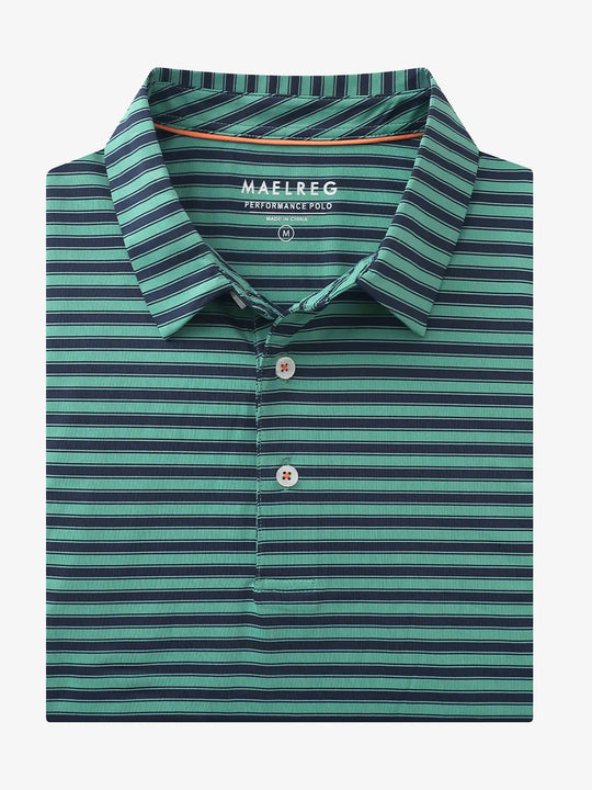 3D rendering highlighting Turquoise Navy Yarn Dyed Stripe Polo’s striped texture