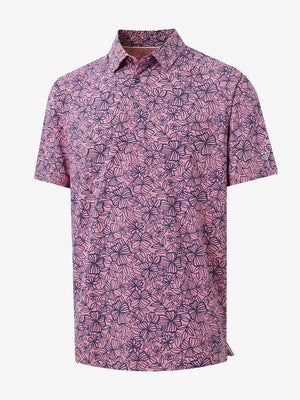 3D view of MAUVE FLOWER Popular Heather Print Polo showing texture and print details