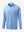 Front 3D view of jacquard quarter zip pullover in light blue, showing its textured fabric design.