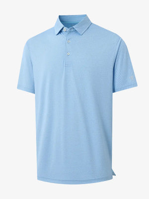 3D view of BLUE HEATHER Premium Stretch Heather Polo showing texture and fit.