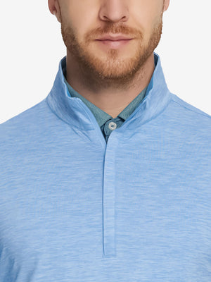 Heather Pinstripe Brushed Dry Fit Quarter Zip Pullover in sky blue heather, front chest detail showing brushed fabric and pinstripe texture