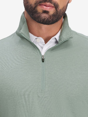3D render of grey green featherweight midlayer quarter zip pullover