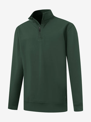 Front 3D view of youth winter micro-fleece quarter zip pullover, clean design with forest green finish