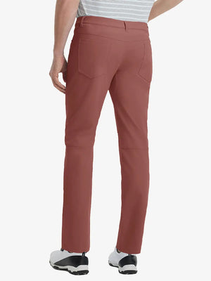 Back view of Stretch Plain Everyday Pants, tailored silhouette with clean lines – CRANBERRY