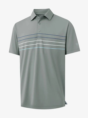 3D view of LIGHT GREY Stylish Chest Print Snap Polo showing design and fit