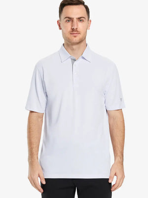 Half-body front pose with golf club in WHITE Ventilated Pique Performance Polo