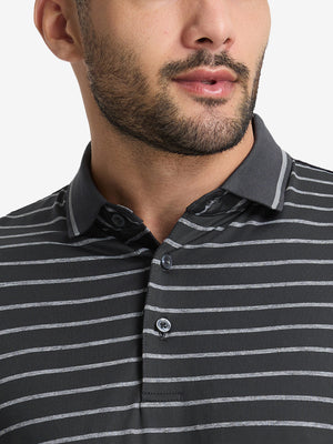 Non-Curl Ribbed Collar Striped Polo Shirts