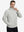 Model wearing the lightweight water-repellent softshell hooded jacket, glacier grey, front upper-body outdoor style.