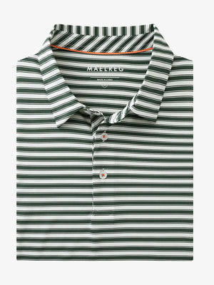 3D mockup of the Olive Green White Yarn Dyed Stripe Polo showcasing its fresh, striped contrast