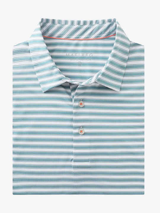 3D rendering of the Haze Blue White Yarn Dyed Stripe Polo highlighting its soft striped texture