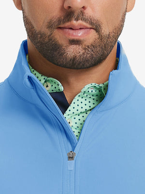Ultra-Soft Brushed Fleece Lining Quarter Zip Sweatshirt in sky blue , close-up front view