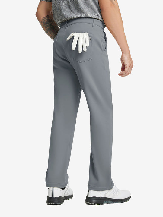 GREY Water-Resistant Fleece Lined Pants, back lower body view with golf glove in rear pocket