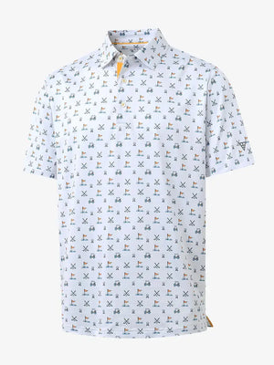 3D view of MAELREG Performance Jersey Print Polo in White Golf – breathable golf fabric