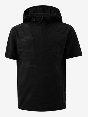 3D rendering of black water-resistant short sleeve q-zip hoodie for boys