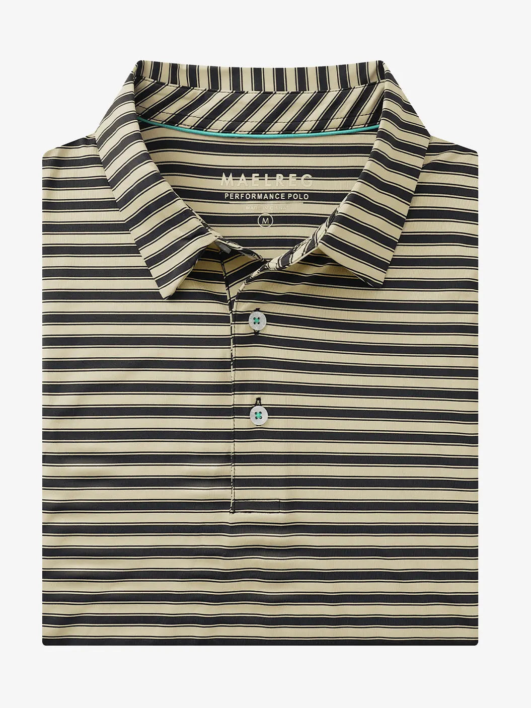 3D rendering of the Black Khaki Yarn Dyed Stripe Polo highlighting the textured yarn-dyed stripes