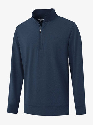 3D view of COBALT HEATHER Quarter Zip Melange Pullover showing shape and melange pattern.