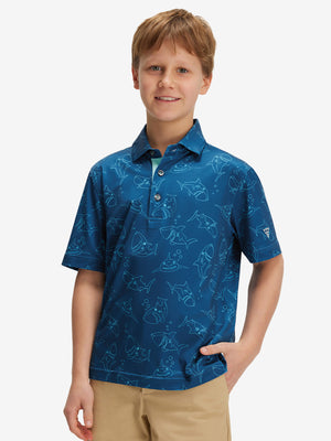 Youth Print Stretch Lightweight Polo Shirts