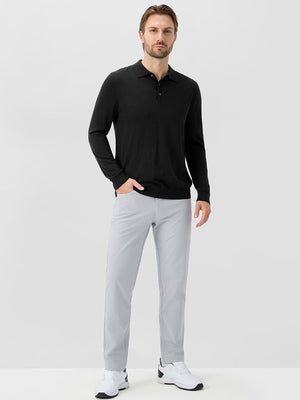 Long Sleeve Pure Merino Wool Knit Soft Polo Shirts