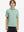 Front upper body of model wearing kids stylish stripe polo shirts, playful stripes with light green stripe detail