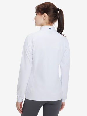 Women's Water-Resistant Stretch Fleece Lined Jacket in white, back upper body view