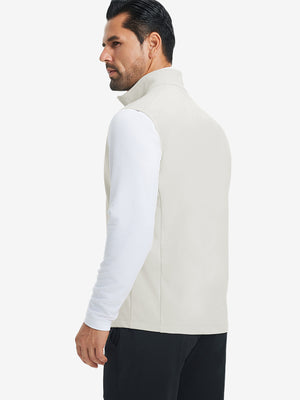 Back view of water-resistant fleece golf vests showing smooth fleece texture in oyster grey.