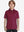 Front half-body shot of youth in red stripe performance cooling polo, highlighting design and fit