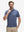 Front waist-up shot of model wearing light dark blue grid ultra-light quick dry moisture wicking collared polo shirt