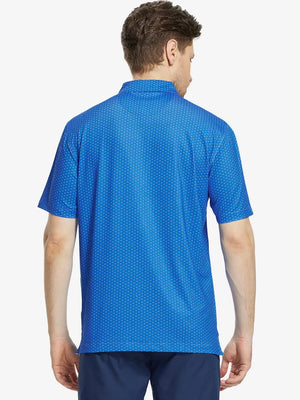 Back view of MAELREG Men's Performance Jersey Print Polo in Blue Swordfish – athletic fit