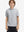 Front upper body of model wearing kids stylish stripe polo shirts, playful stripes with [light grey stripe detail