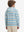 Back upper body view of model wearing youth full print stylish hoodies pullover, blue ethnic.