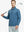 Half-body front view of model holding golf club in Pinstripe Quarter Zip Pullover – DARK BLUE MELANGE