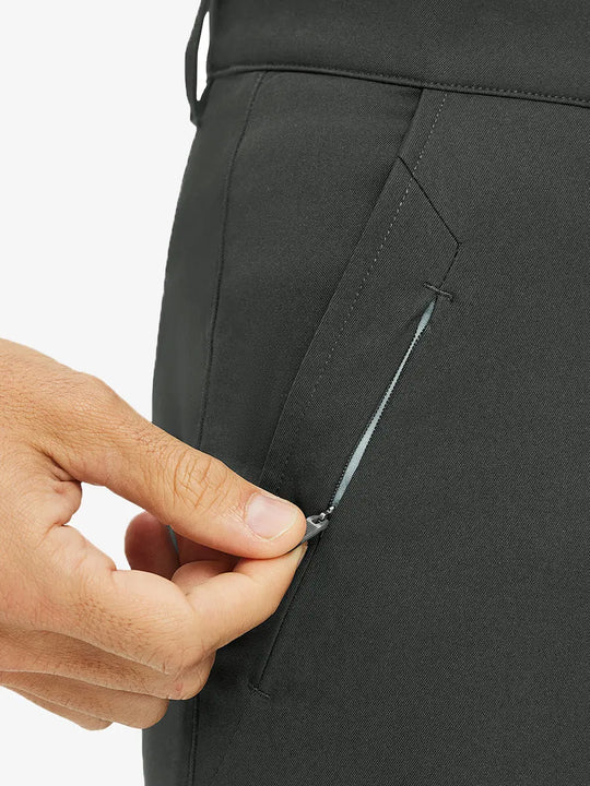 Close-up of front pocket on Water Repellent 8 Pockets Pants in DARK GREY，highlighting pocket design.