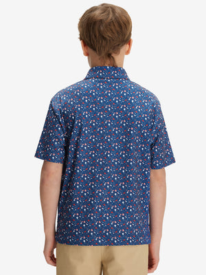 Back half-body of boy in american elements performance print boys golf polo