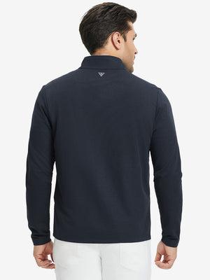Back upper body of Premium jacquard quarter zip pullover with smooth navy finish