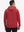 Back upper body view of the dry fit stretchy hoodie in red, simple cut and relaxed posture.