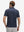 Back half-body view of model wearing the ombre shark 4 way stretch print collared polo shirt, highlighting the rear silhouette