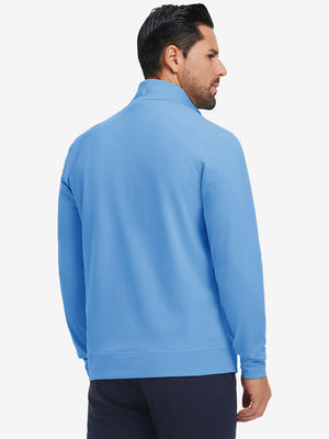 Ultra-Soft Brushed Fleece Lining Quarter Zip Sweatshirt in sky blue , back upper body view