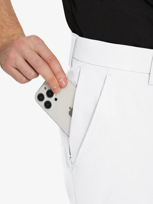 WHITE Water Resistant Everyday Pants detail shot of iPhone in side pocket