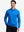 Model front upper body wearing Long sleeve pinstripe jersey polo in sleek cobalt stripe