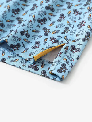 Detailed close-up of side hem slit on BLUE TRIATHLON Performance Print Boys Golf Polo for comfort
